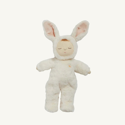 White plush toy Moppet Bunny by Dinkum Dolls on a white background