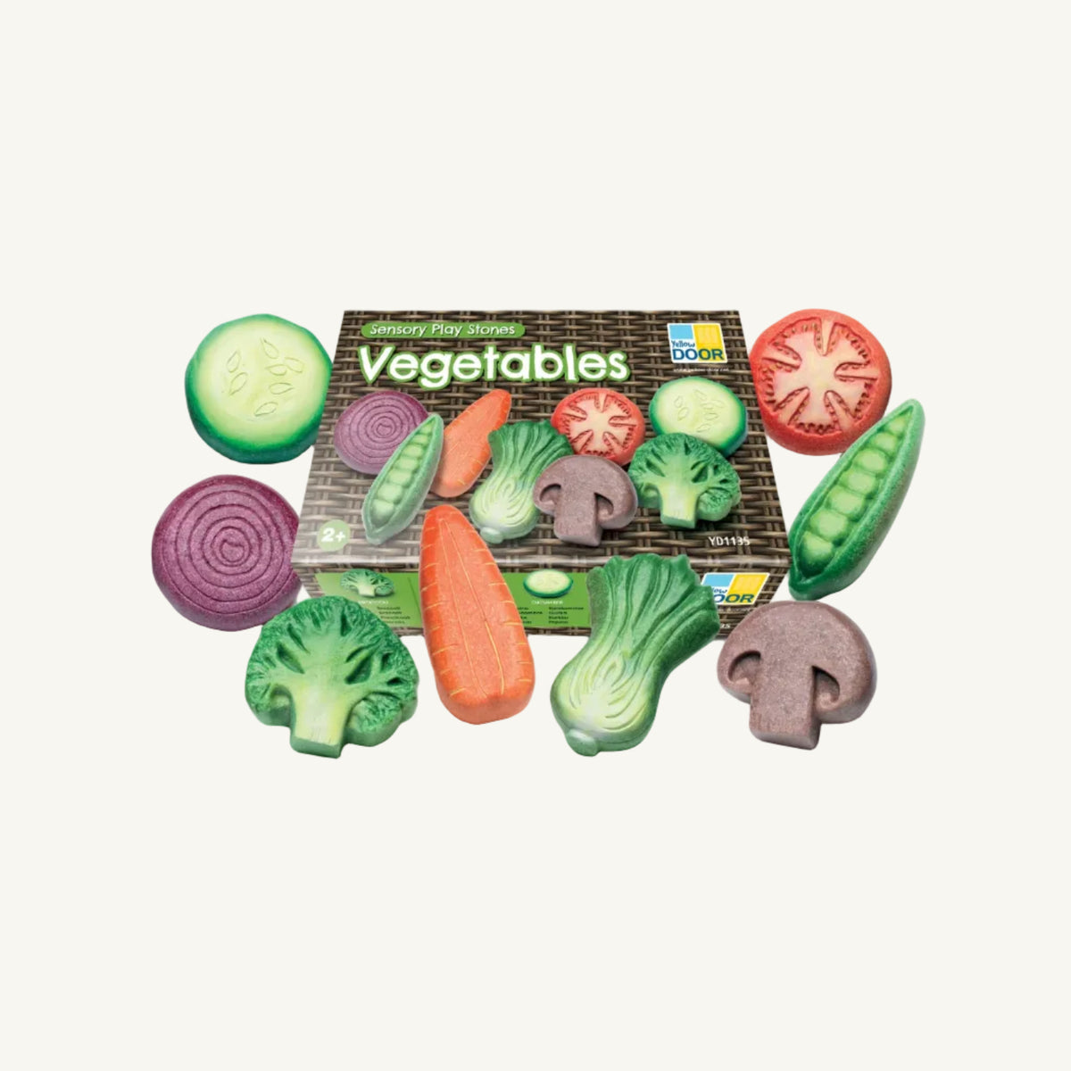 Play stone Yellow Door vegetables set with a 'Vegetables' box on a white background