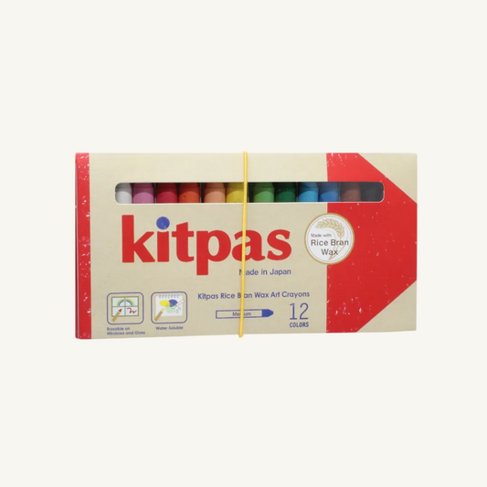 Box of Kitpas rice paper and wax art crayons on a white background