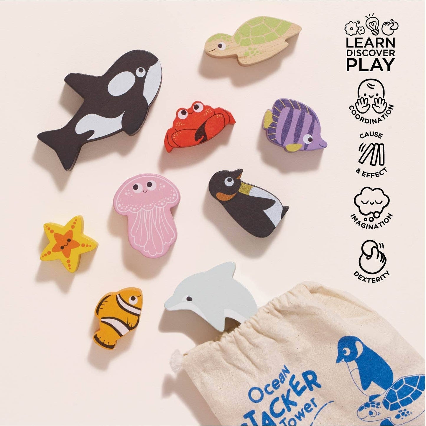 Le Toy Van Ocean Life Stacking Animals & Bag